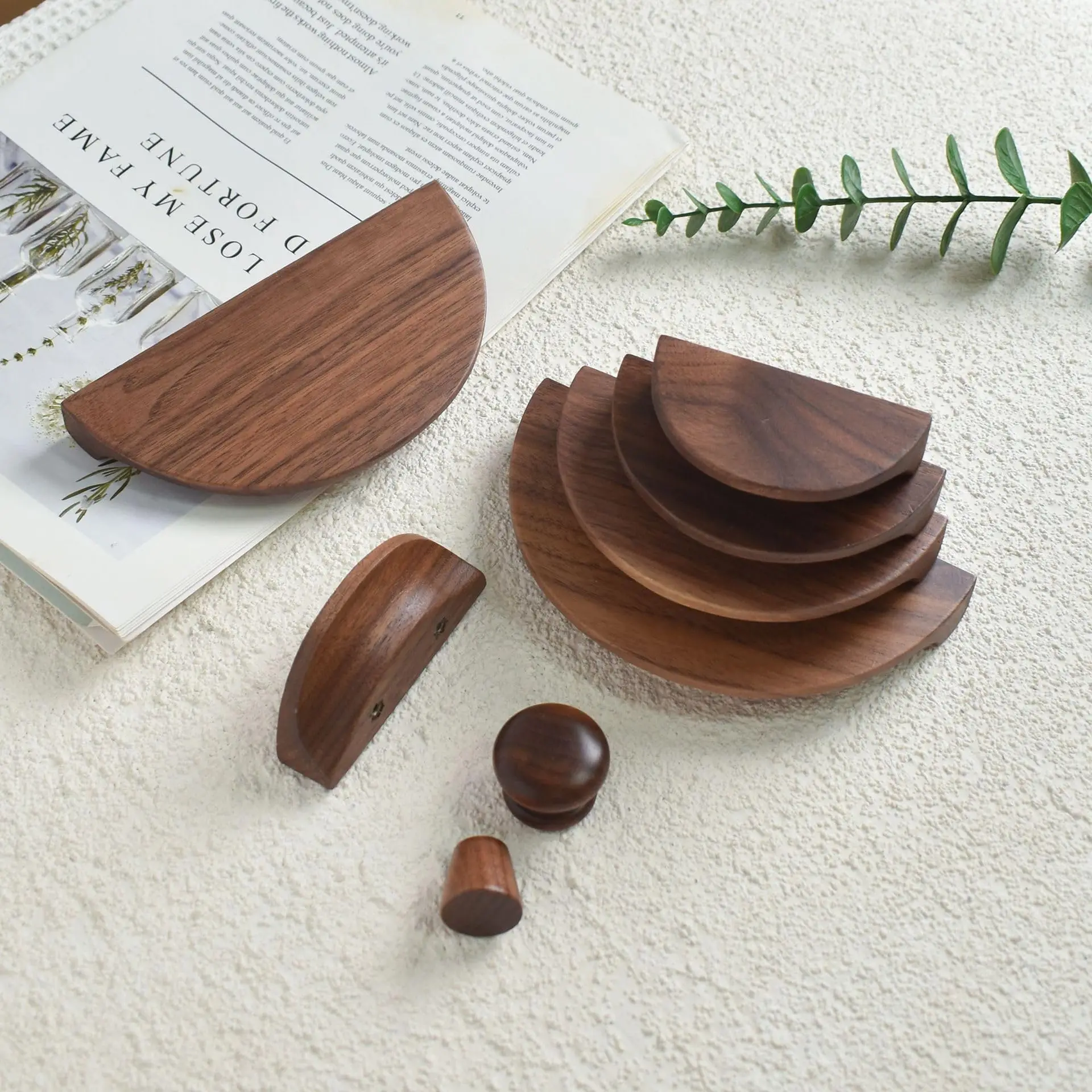 Walnut Wood Cabinet Pulls 80 mm Half Moon Handles Ergonomic Grip - Corrosion Resistant Wooden Hardware for Kitchen Cabinets