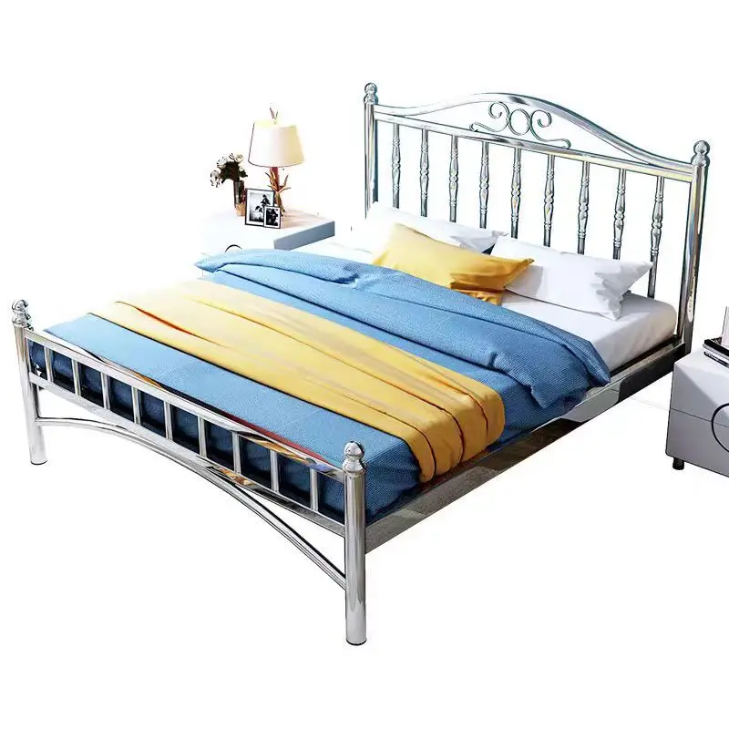 Thickened bold 304 stainless steel bed Household 1.5 meters double bed Rental room Apartment bed frame