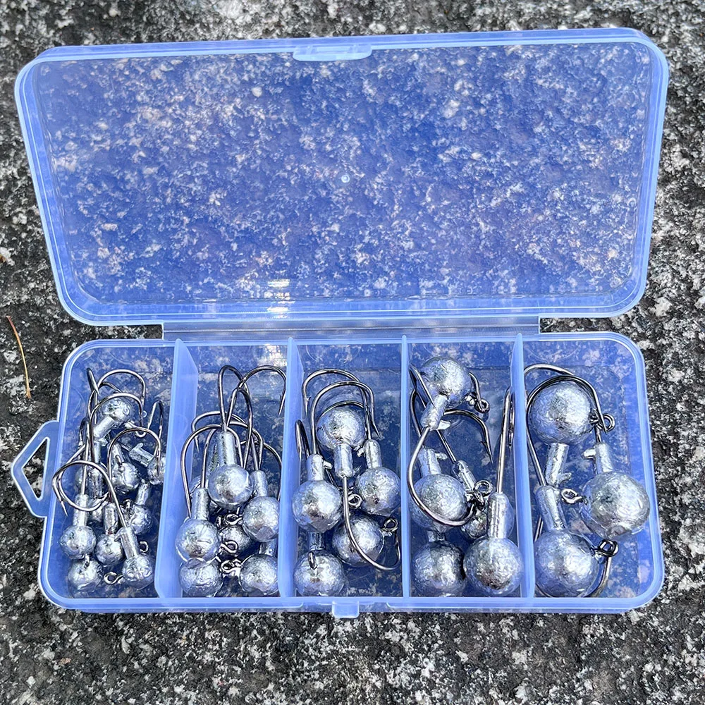 Limnoid Jig Head Hooks Kit, 30 Stück, scharfe Haken aus Kohlenstoffstahl mit Bleikugelkopf für das Angeln mit weichen Ködern im Salzwasser und Süßwasser – Detail 11