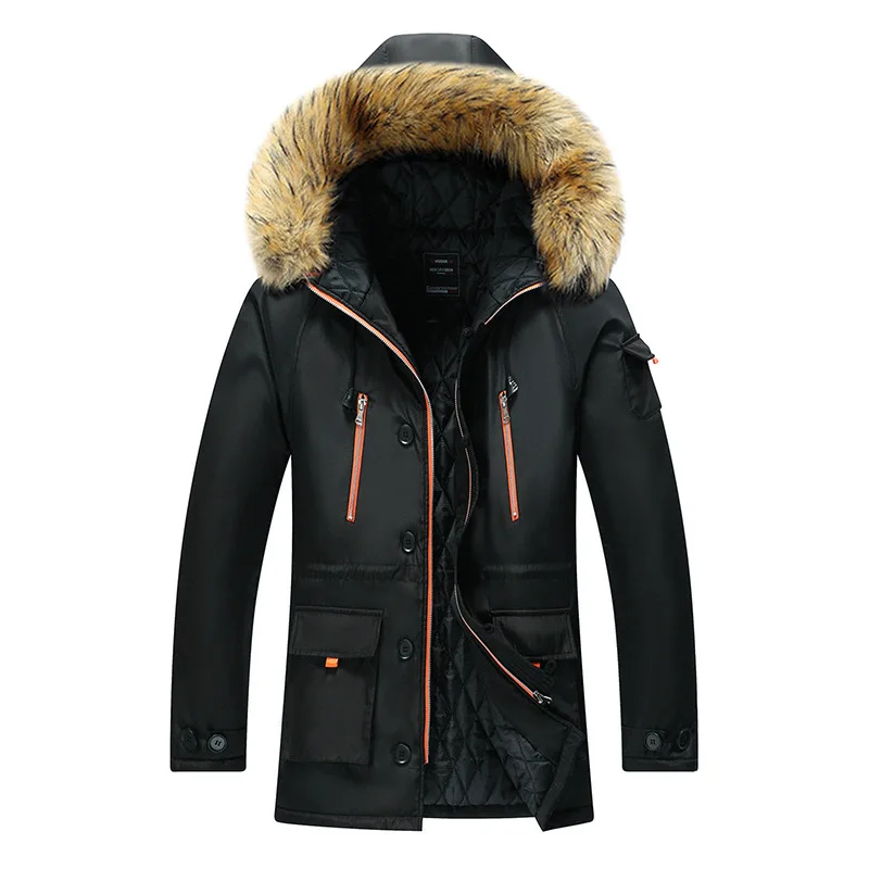 Classic fashion plus-size winter plus cotton mid-length padded jacket with wool hat casual men's padded jacket