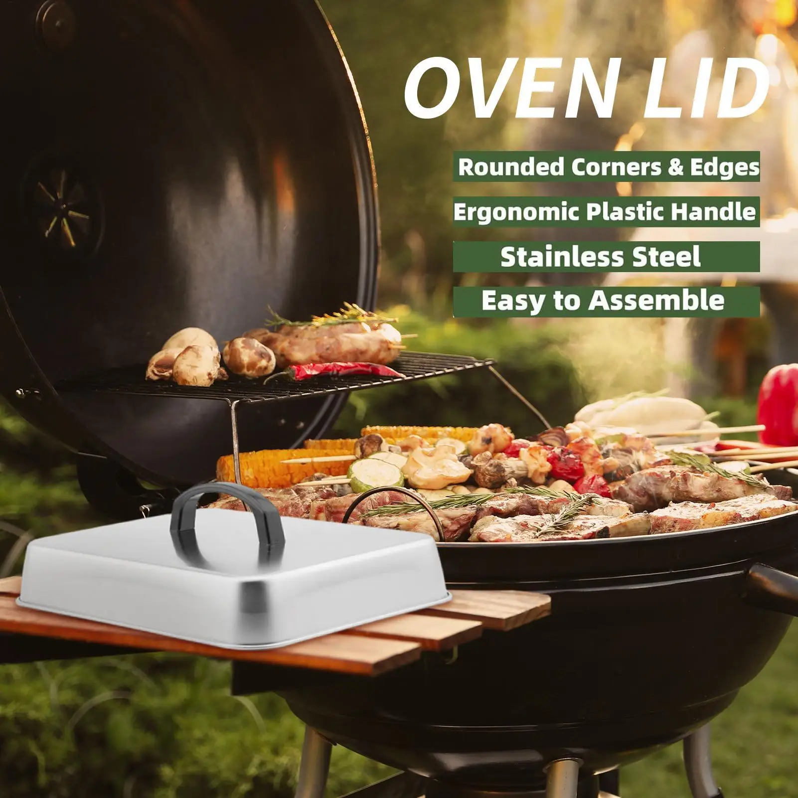 Stainless Steel Frying Pan Covers Barbecue Burgers Sandwiches Steak Pot Lids Rectangular Grill Basting Cover Cheese Melting Dome