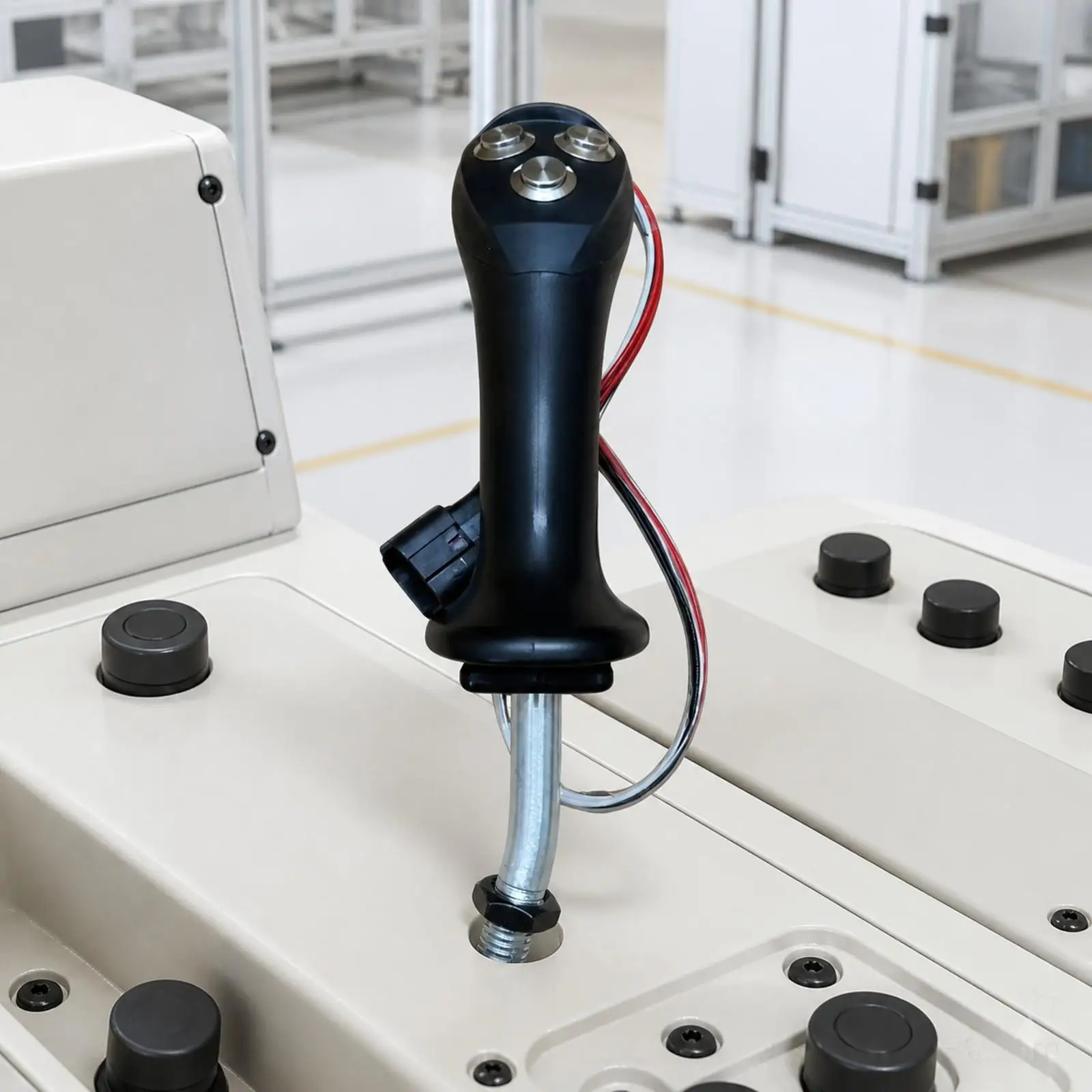 Excavator Hydraulic Control Lever Joystick Handle with Metal Buttons and Threaded Stem for Earthmover Equipment Panel Mounting