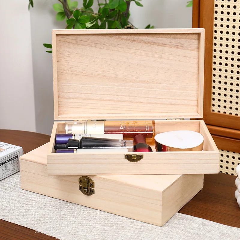 

Rectangular Wooden Jewelry Box Vintage Retro Desktop Jewelry Organizer For Necklace Bracelet Ring Ornaments Storage Container