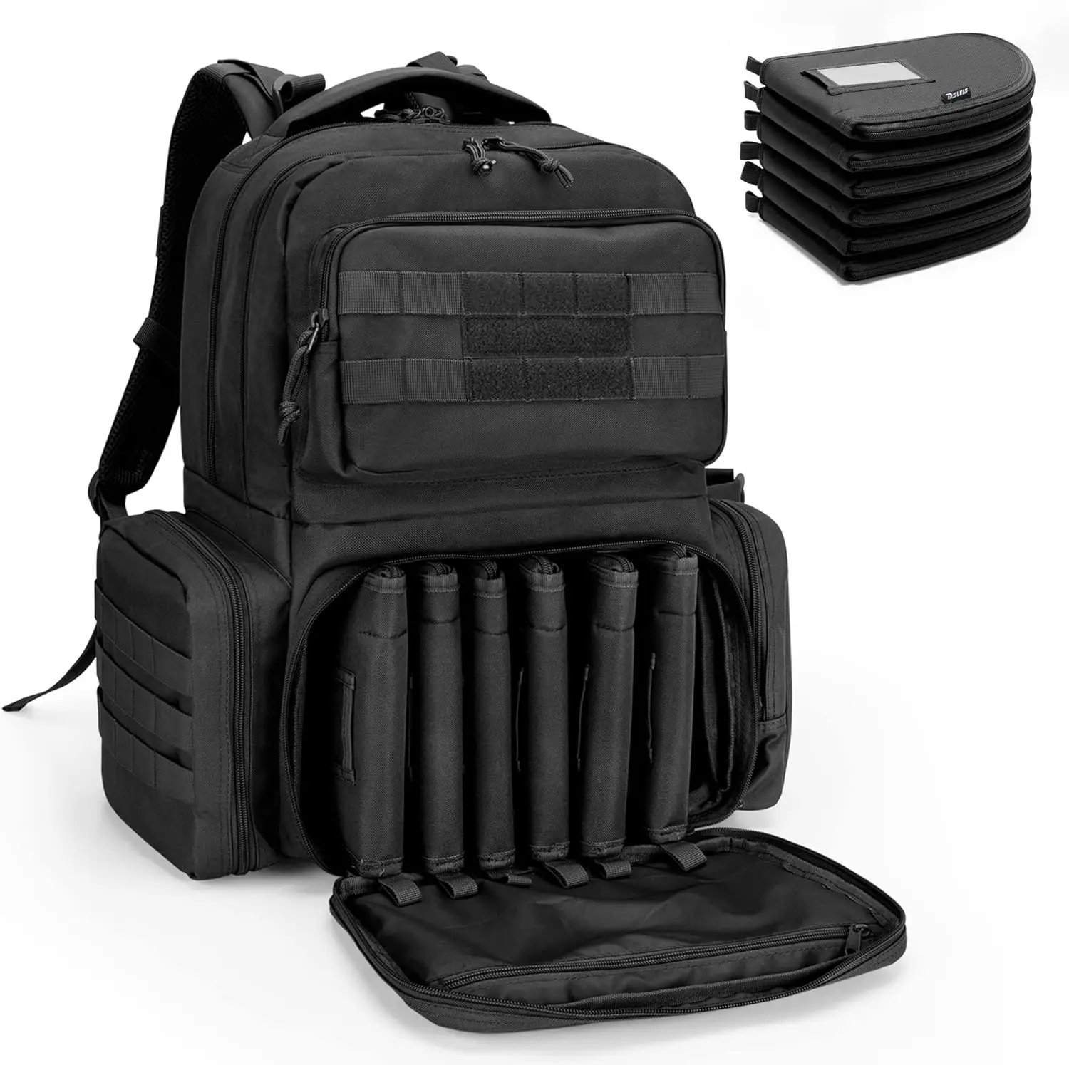 

Tactical Pistol Backpack with 6 Pistol Cases, Gun Range Backpack 10x Magazine Slots for Shooting Hunting, Heavy Nylon