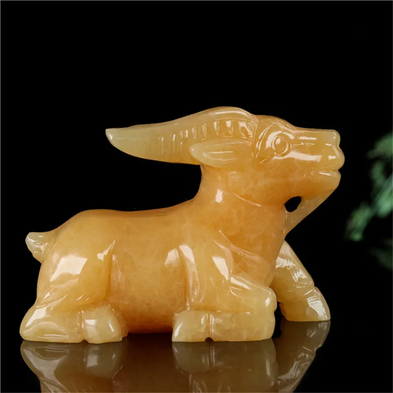 Natural jade beige jade sheep ornament, fortune-bringing zodiac sheep, home and office entrance feng shui decoration, opening gi