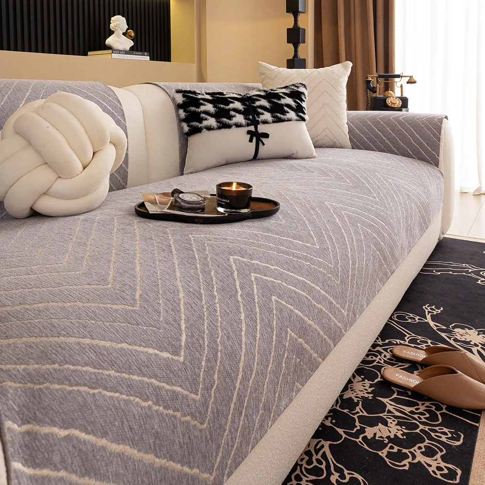 High-grade Sofa Towel Classical Red Joyous Modern Soft Chenille Anti-slip Sectional Sofa Cover Luxury Solid Color Couch Covers