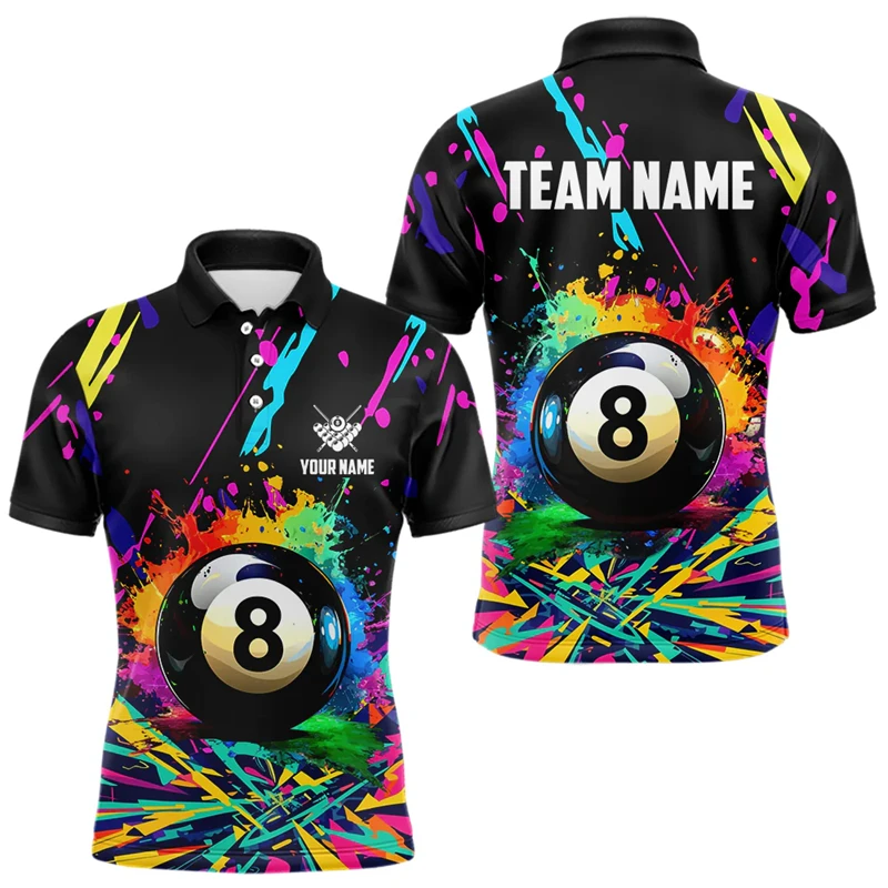 Fashion Billiards Graphic Polo Shirts For Men Custom Name 3D Printed Short Sleeve Polo Shirt Casual Loose Breathable Sports Tees