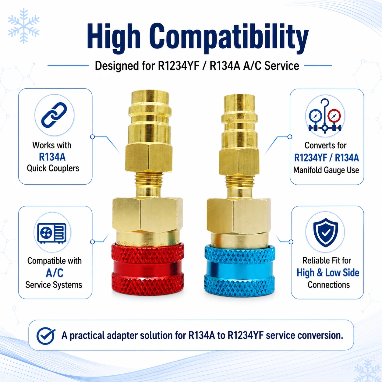 Adaptador de Conexão Rápida para Ar Condicionado Automotivo: Conector de Alta e Baixa Pressão para R1234YF e R134A
