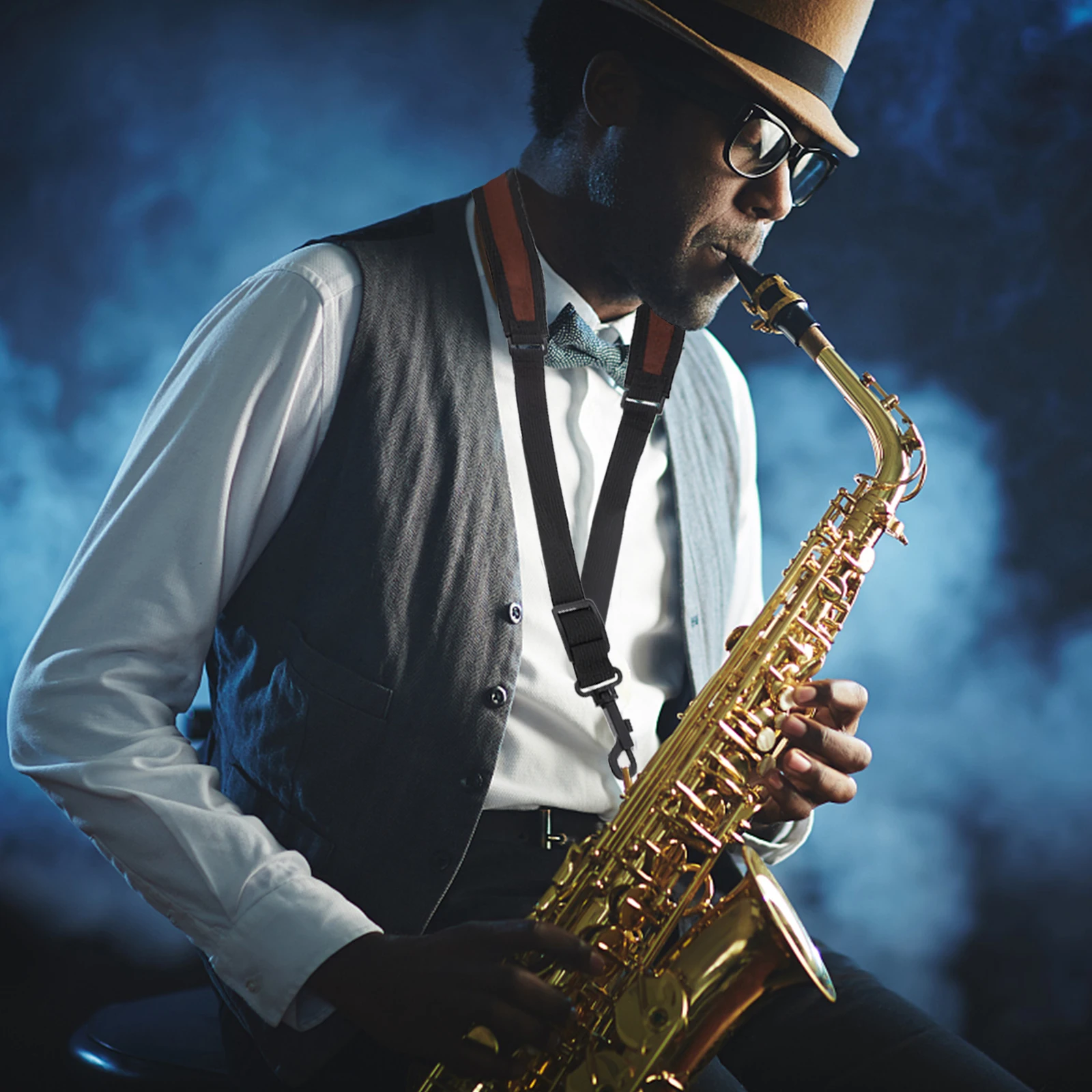 

Saxophone Strap Elastic Cotton Saxophone Belt Adjustable Width Universal Neckband Comfortable Breathable Accessories