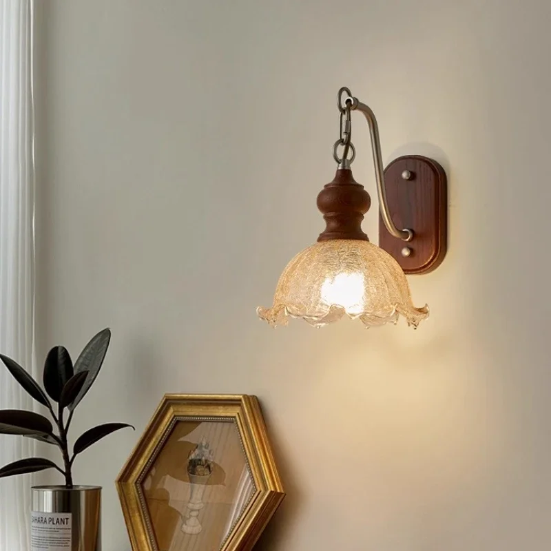 

настенный светильник, прикроватная лампа для спальни, фоновый настенный светильник для гостиной, высококачественное ретро-американское чувство, атмосферная лампа с ледяной трещиной