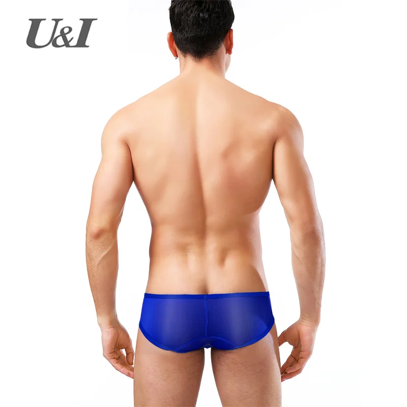 U&I underwear men\'s trendy small boxer nylon thin breathable convex scrotum support personality red low waist triangle hip lifti