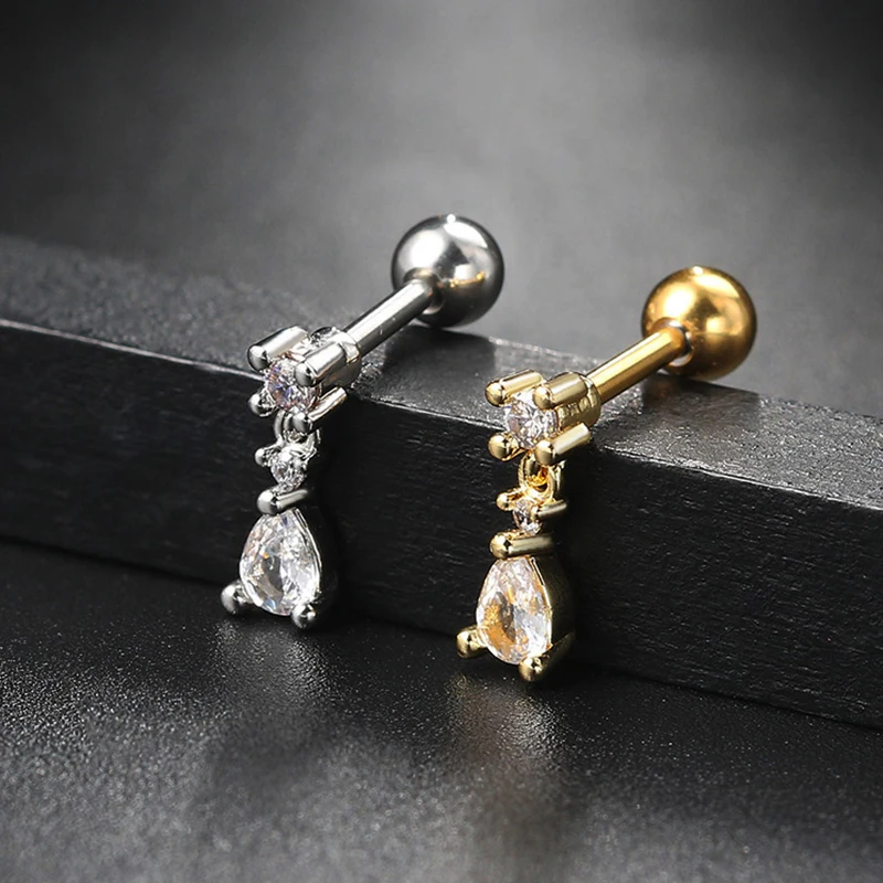 1pc Helix Piercing Crown Earrings Women Zircon Cartilage Waterdrop Ear Hoop Jewelry Daith Piercing Rook Tragus Body Accessories
