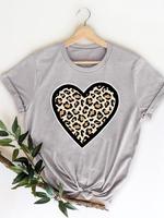 Tee Fashion Women T Clothes Ladies Clothing Short Sleeve Leopard Love Heart Cute Trend Graphic Female Casual Print T-shirts