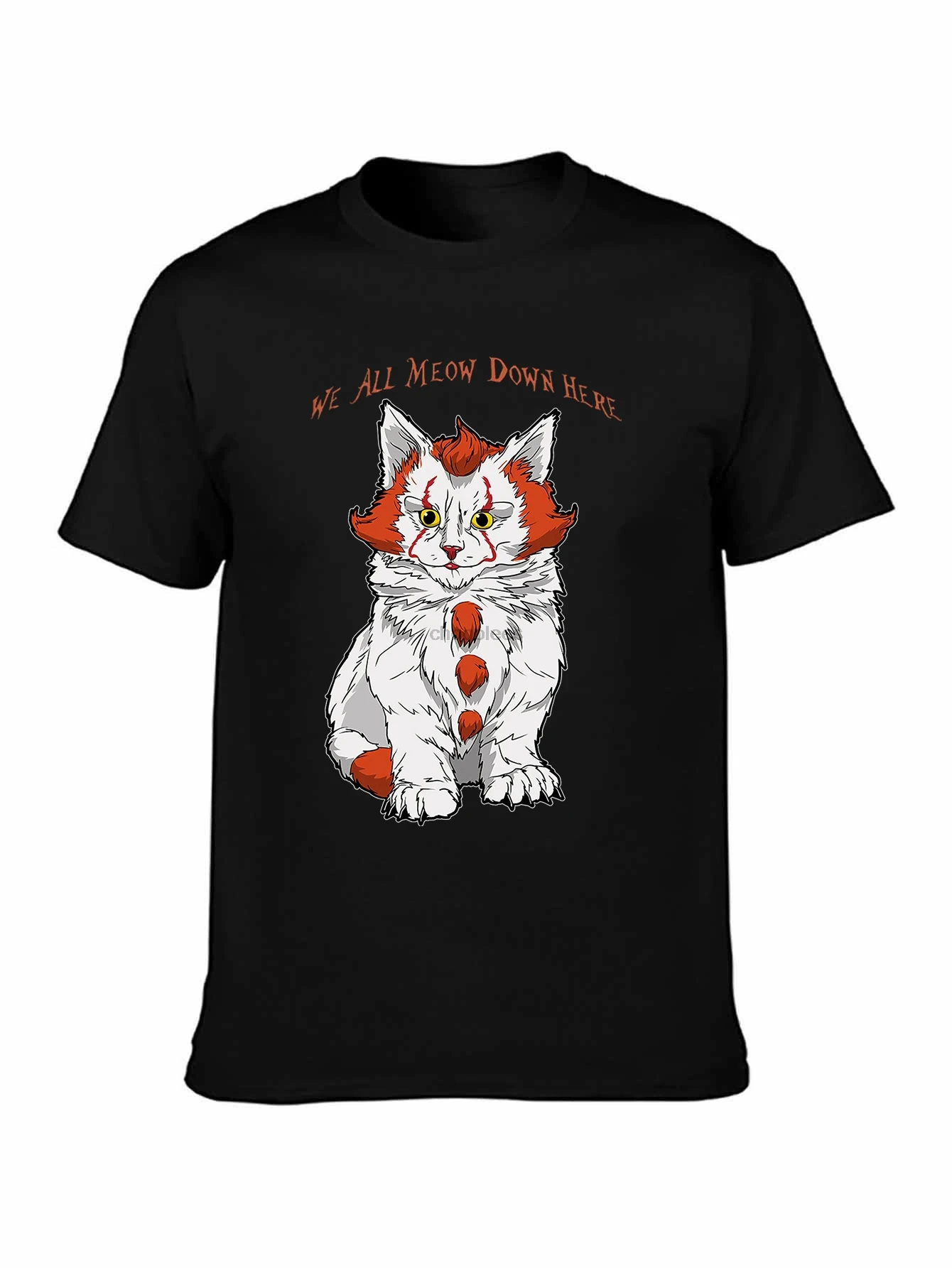 تي شيرت We All Meow Down Here Pennywise Clown Cat تي شيرت It Movie Funny Women's Tee