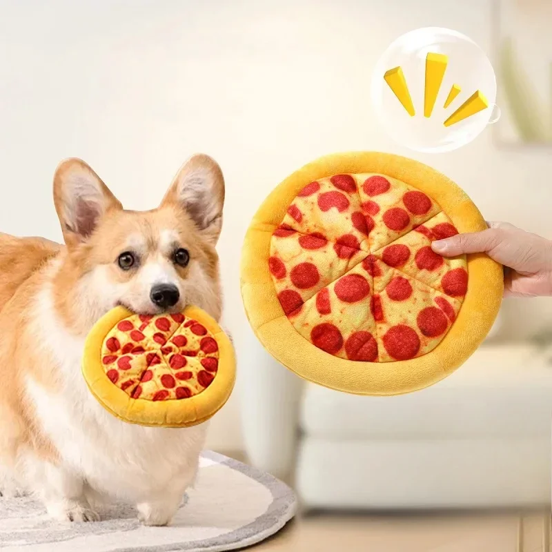 Plush Dog Toy Doughnut Pizza Shape Pet Squeaky Toys for Small Large Dogs Cleaning Teeth Puppy Chew Sound Toy Pet Supplies