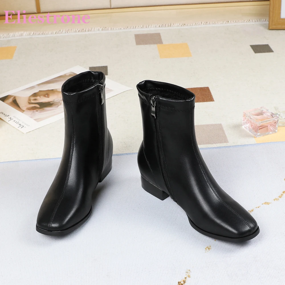 

2025 Winter New Mature Black Brown Women Ankle Boots Hot Low Chunky Heels Office Lady Nude Shoes Plus Big Size 11 43 45