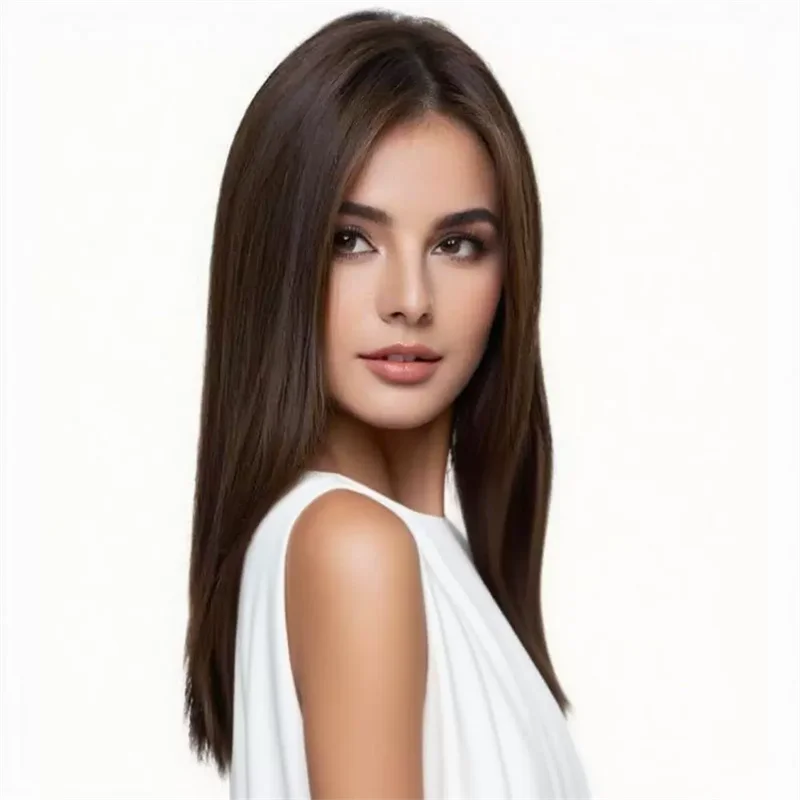 Hair Extensions Synthetic Fiber Daily Use Cosplay Wigs Middle Part Bangs Head Cover Medium Long Straight Ladies Wig for Women