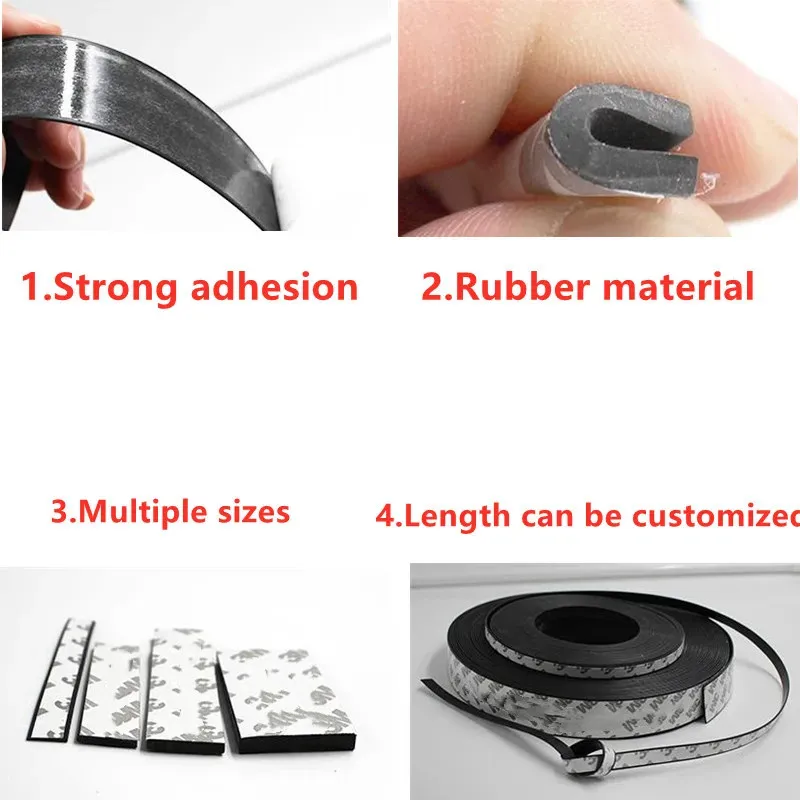 1PCS Black Silicone Rubber Strip Self Adhesive Seal Gasket Anti-skid Shock Absorption Sealing Strip Length 50cm Thicknes 1/2/3mm