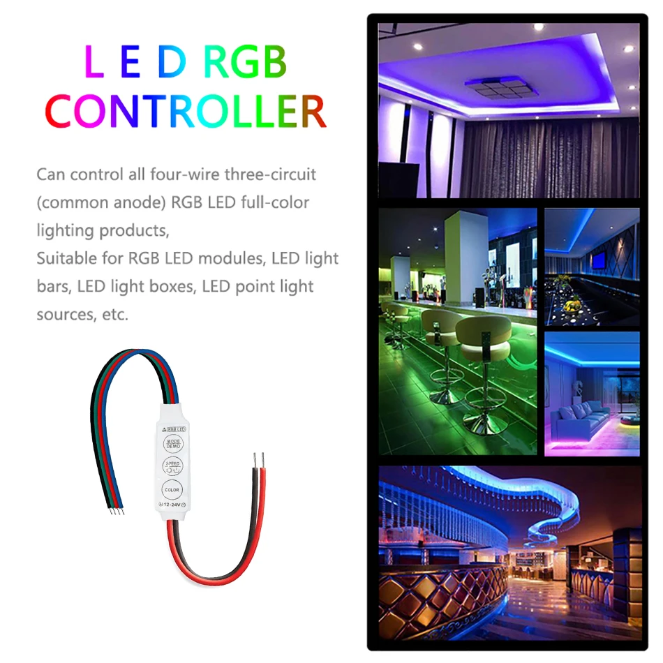 Mini RGB Controller DC 12V 24V 6A Micro 3-Key LED Dimmer for Constant voltage PWM 3-Channel Colorful Strip Light Dimming Control