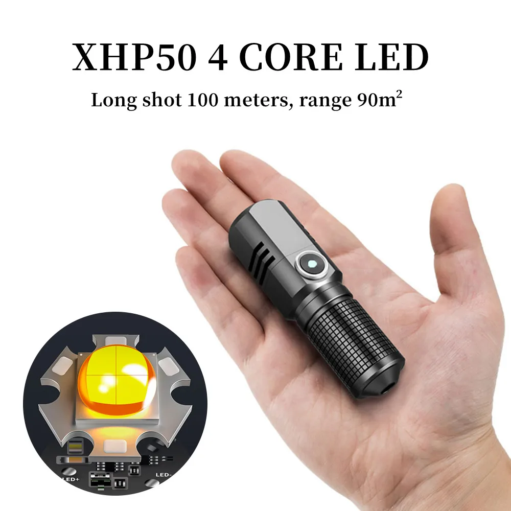 Mini Rechargeable LED Flash Light 16340 18650 Battery Flashlight 1500lm Powerful Torch Can Be Closed wit One Click For Adventure