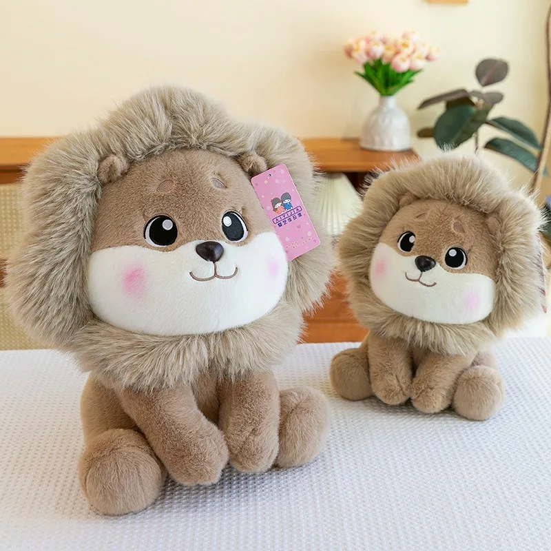 Kawaii Plush Lion Stuffed Toy Sitting Cute Cartoon Cub Pillow Decor for Kids Birthday Gift Girls Soft Plushie Animal Doll