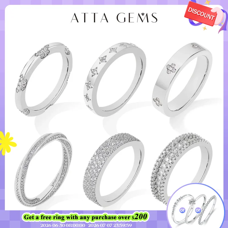 

ATTAGEMS New Moissanite Rings D VVS1 925 Silver 18K White Gold Plated Women Men Wedding Ring Engagement Band Party Jewelry Gifts
