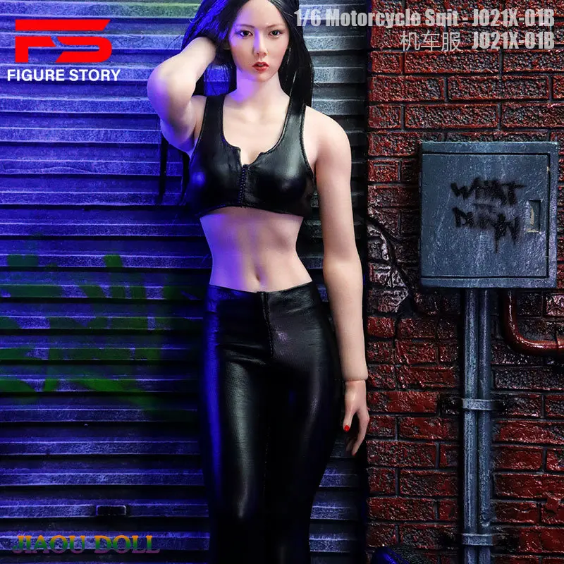 

1/6 Scale female dolls clothes sexy cool leather vest tight pants fit 12'' TBLeague JIAOU DOLL action figure body model