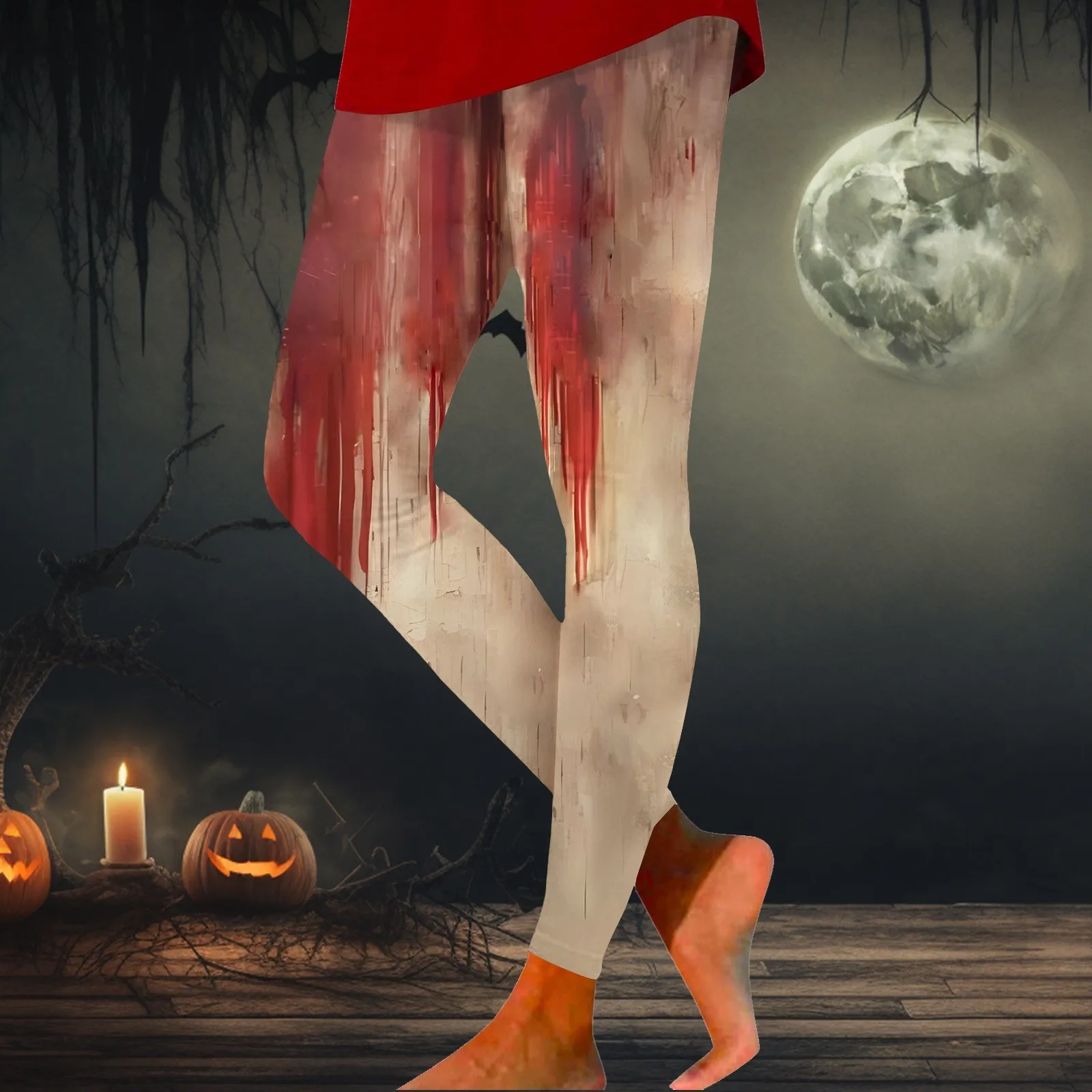 Halloween Cosplay Horror Costume Leggins New Punk Style Legging Blood Printed Leggins Lady Gothic Workout Fitness Ankle Pants