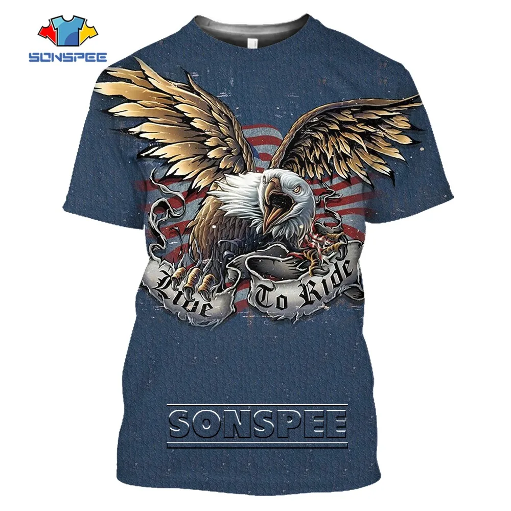 

SONSPEE Bald Eagle Graphic 3D Print America National Flag Bird Streetwear Short Sleeve Man Personality Tees Tops Oversize Shirt