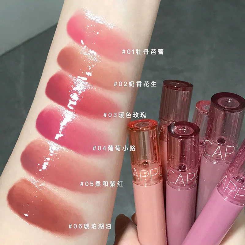 Cap puvini 6 Farbe Saft Gelee Lip gloss lang anhaltende Feuchtigkeit creme Wasser Licht Lippenstift Spiegel Glanz Lippenstift erschwing liches Make-up