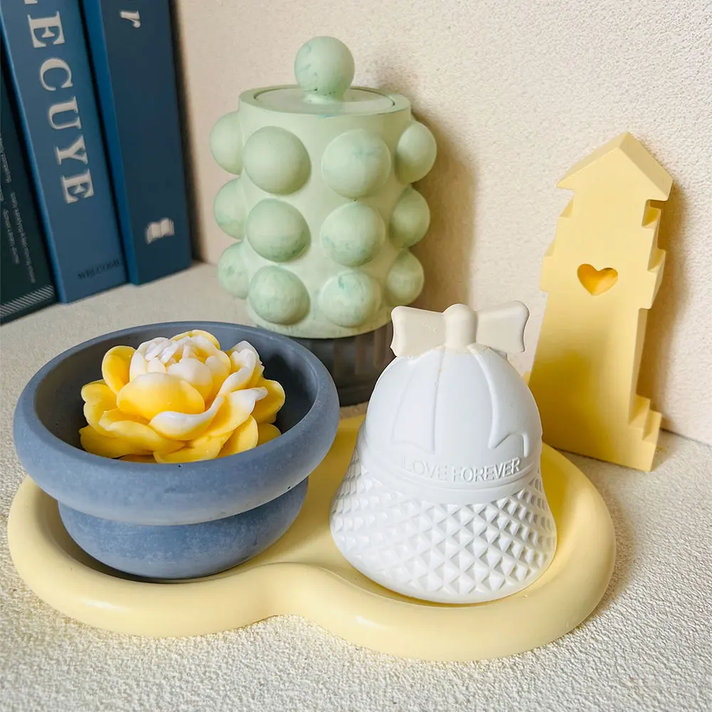 Bubble Jar Candle Vessel Concrete Mold Donut Aromatherapy Candle Cup Mold Cement Pots Tray Bell Candlestick Plster Jasmine Mold