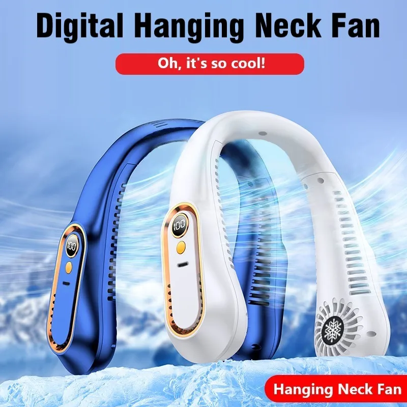 Hanging Neck Fan Digital Display Power Ventilador Bladeless Neckband Fan Portable Mini Air Cooler USB Rechargeable Electric Fans