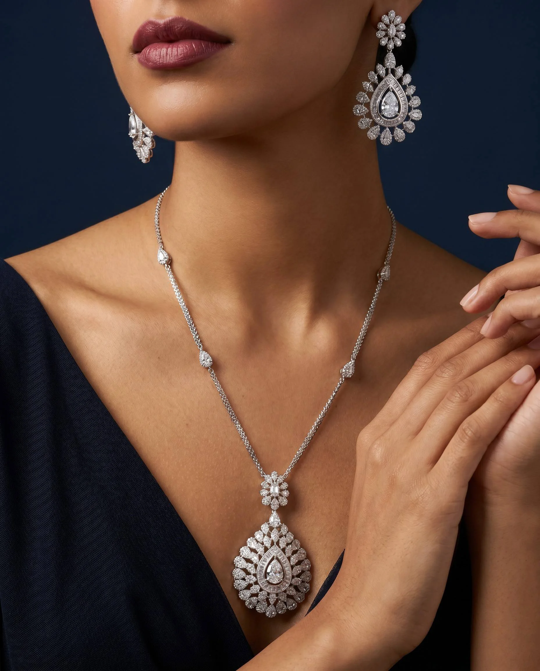 Exquisite Waterdrop Floral Long Drop Full CZ Zirconia Jewelry Collection Dubai Nigerian Bridal Wedding Accessories