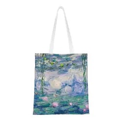 Custom Water Lilies Claude Monet Fine Art Shopping Tote Bag Reusable French Painter Art Grocery Canvas Shopper Shoulder Bag