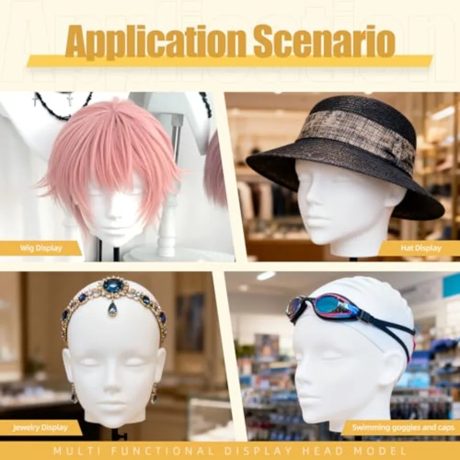 조절 가능한 마네킹 가발 헤드, 검정색 금속 스탠드 포함, 가발, 모자, 캡 및 헤드드레스 스타일링 및 전시에 이상적