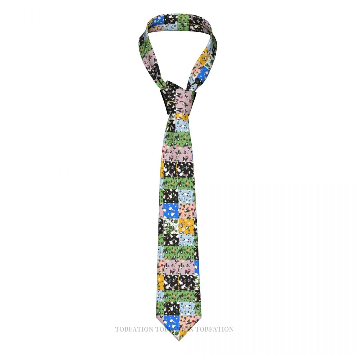 Bully Patchwork Quilt Print Ties Bull Terrier Pet Dog Casual Unisex Neck Tie Daily Wear Narrow Striped Slim Cravat