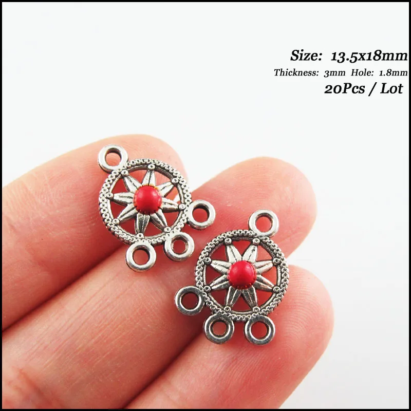 Mode Nieuwe Rode Turquoise Stone Connectors Bedels Bloem Ovale Ronde Tibetaans Verzilverd Hangers Retro