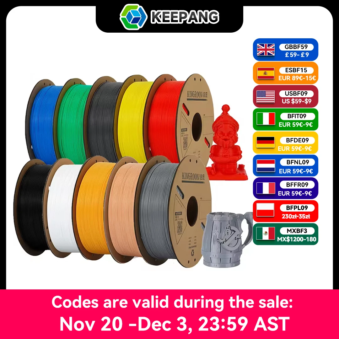 

KEEPANG PLA Filament 1.75mm 3D Printer Filament 5/10Rolls 3D Printing Plastic Material 100% No Bubble for FDM 3D Printer MIX