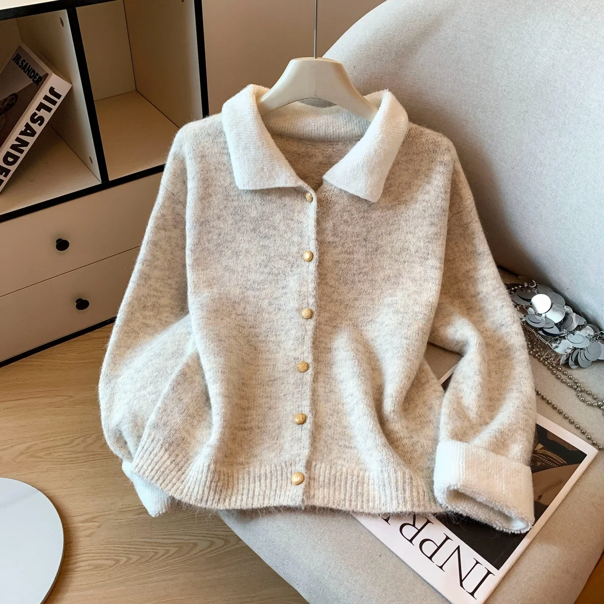 

Новый весенний кардиган, свитера для женщин, свободный откидной воротник, элегантный корейский однобортный женский вязаный кардиган, пальто, топ