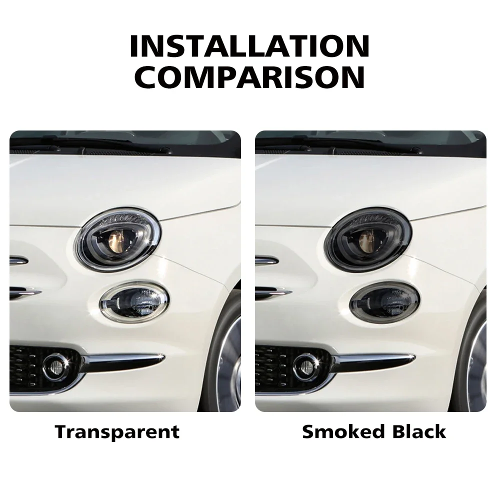Smoke Black Pre-cut Car Headlight Protective Film For Fiat 500 2019-2023 TPU PPF Anti-Scratch Car Vinyl Wrap Kit High-Gloss Film