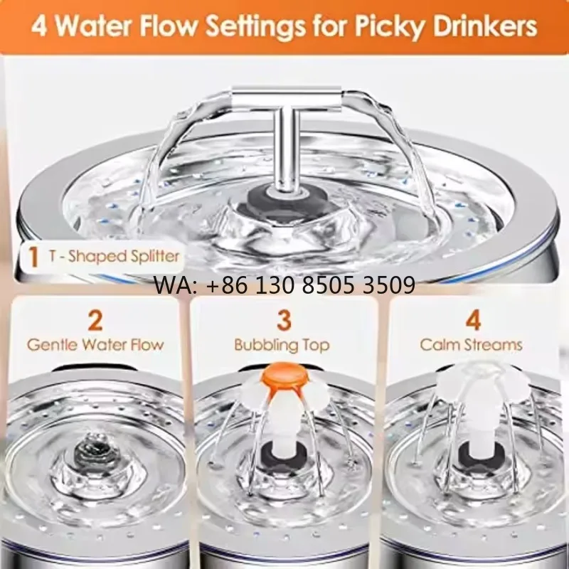 

Rust Proof 304 Stainless Steel Pet Drinking Fountain with Recirculating Filtration System for Indoor Pets Automatic Cat Waterer