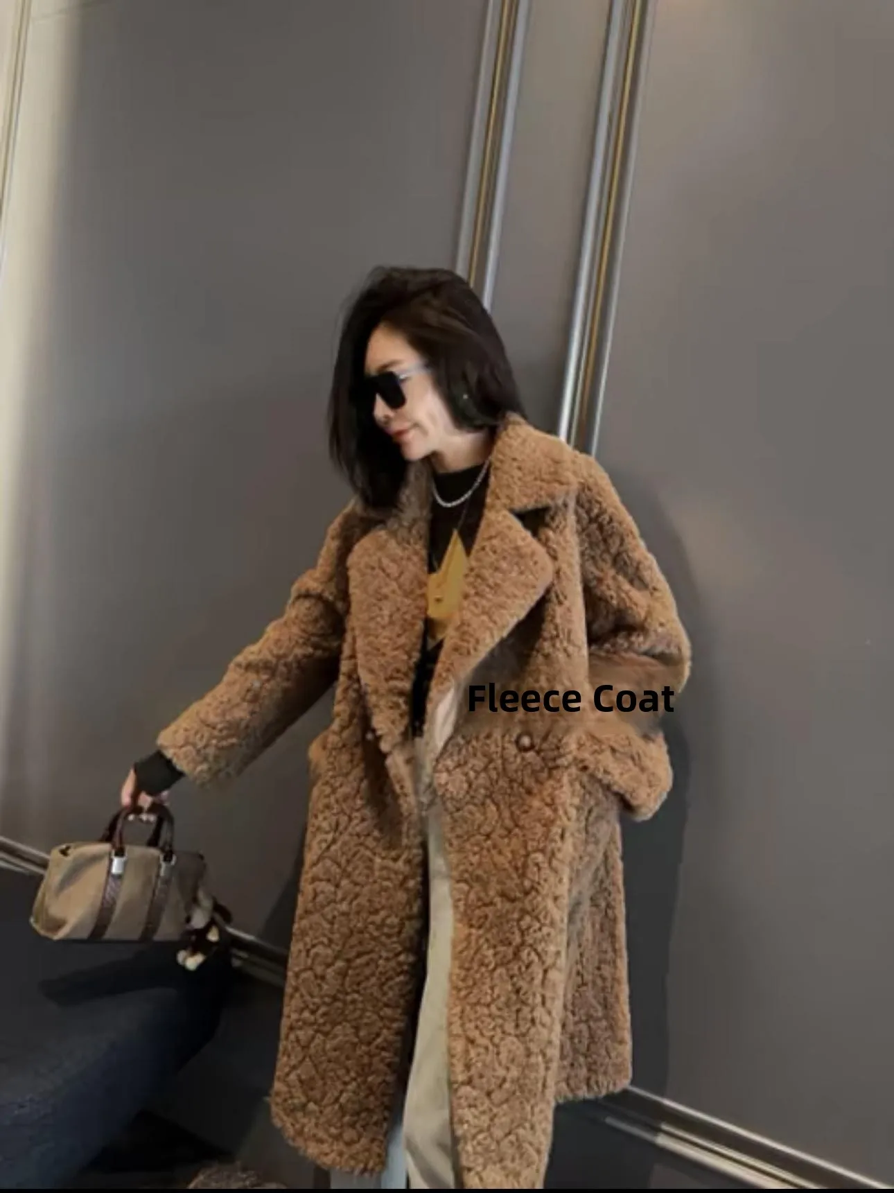 2024ใหม่ผู้หญิงยาวEepskinเสื้อขนสัตว์Faionable Street Sleอินเทรนด์Outerwearสแควร์ขนสัตว์ปลอมผ้าฤดูหนาวCoat