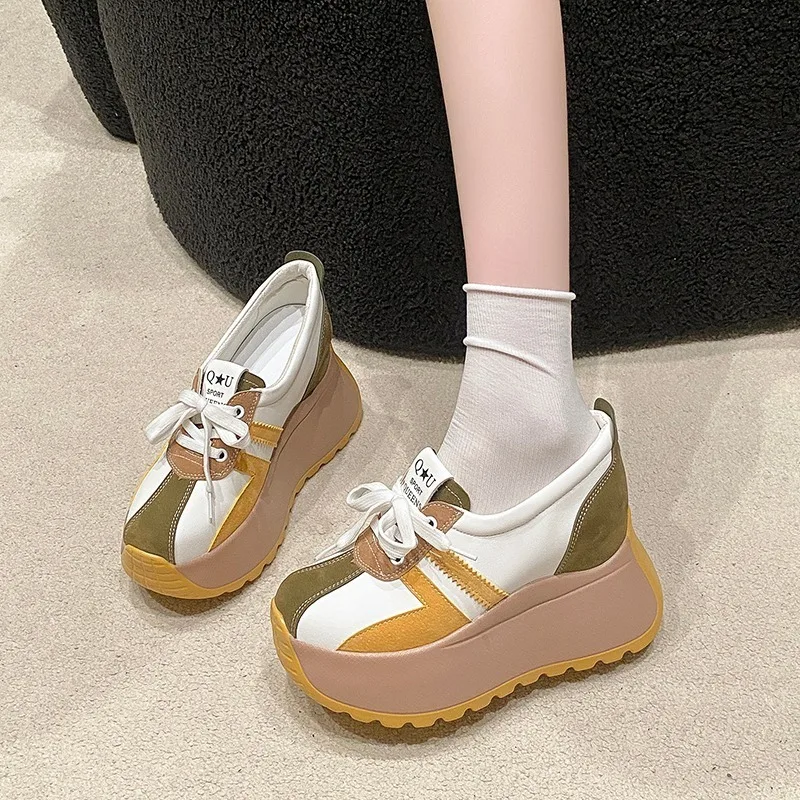 9.5CM Platform Wedge Flats New Spring Autumn Fashion Leather Pumps Mixed Color Women Sandal Slippers Casual Shoes Platform Pumps