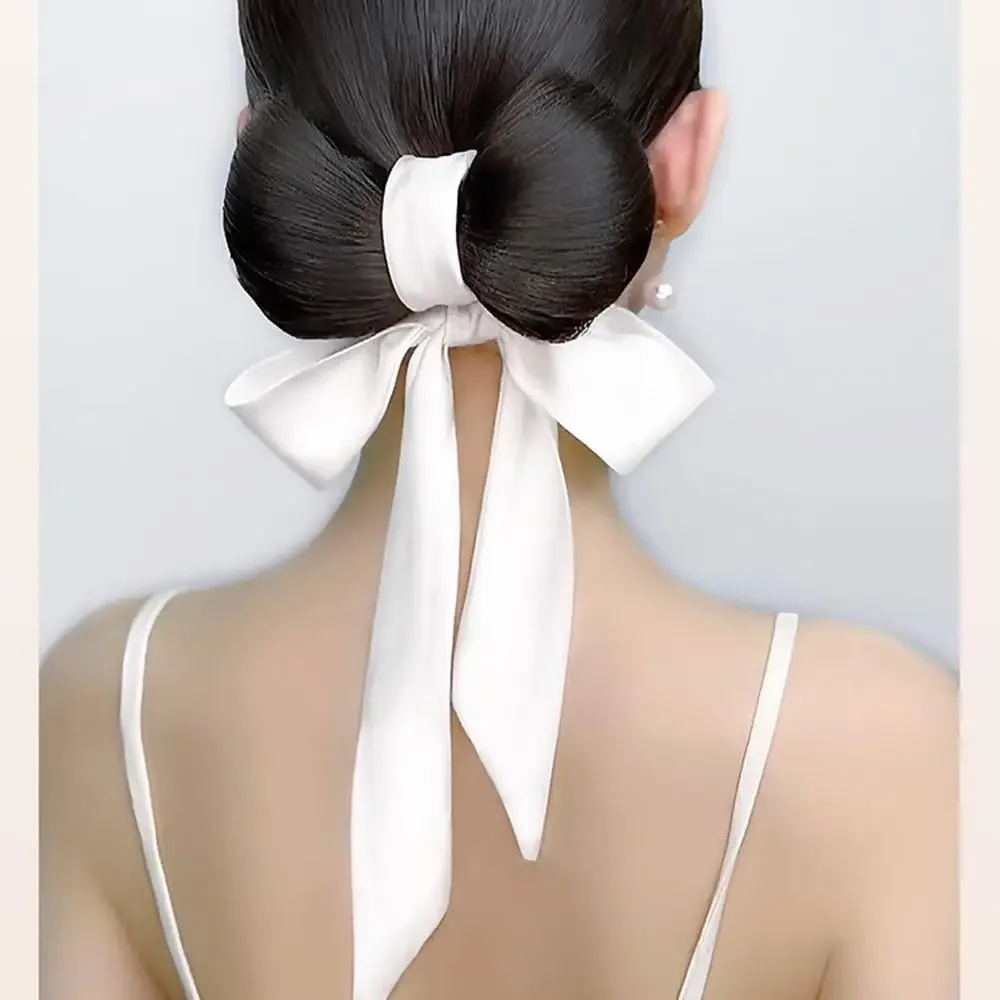 Estilo coreano fita arco grampo de cabelo peruca em forma de bola peruca sintética com extensões de clipe de mola para mulheres estilo versátil