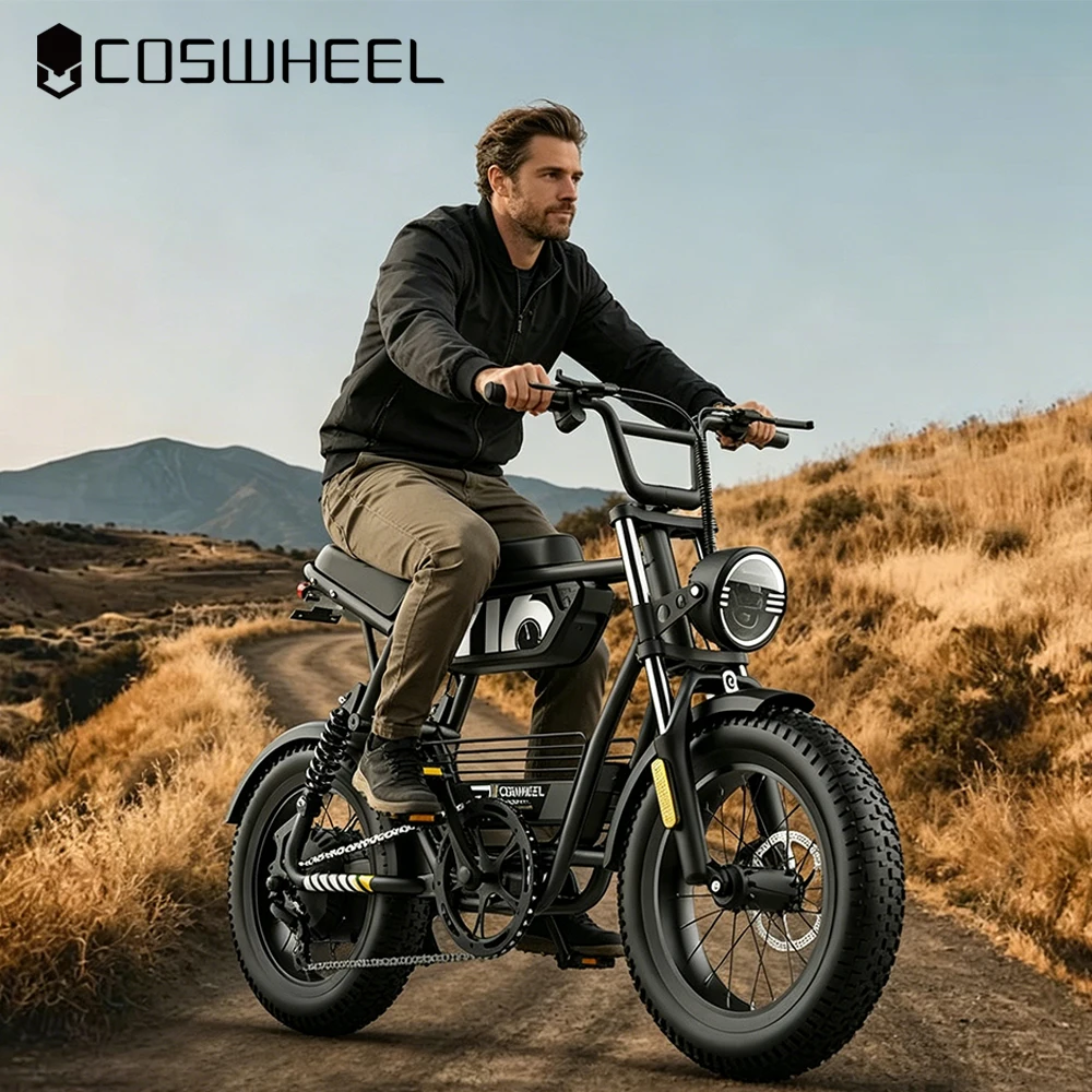 

Электровелосипед COSWHEEL Y16 1000W в стиле мопеда, 48В 15Ач, максимальный пробег 52 мили, для поездок на работу, горный электромотоцикл