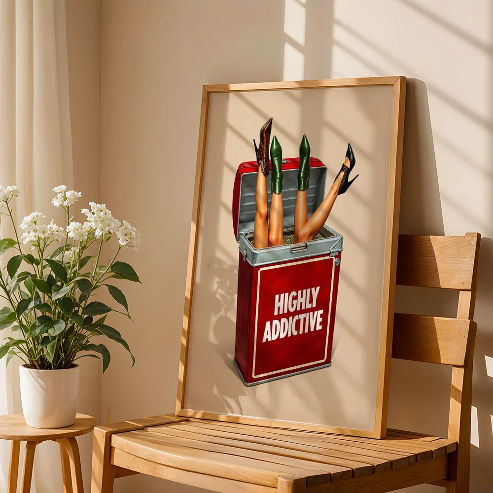 Vintage Fun High‑Heel Lady In Box Canvas Poster Wall Art,2D Print Wall Decor,Trendy Home Decor Gift For Living Room Bedroom