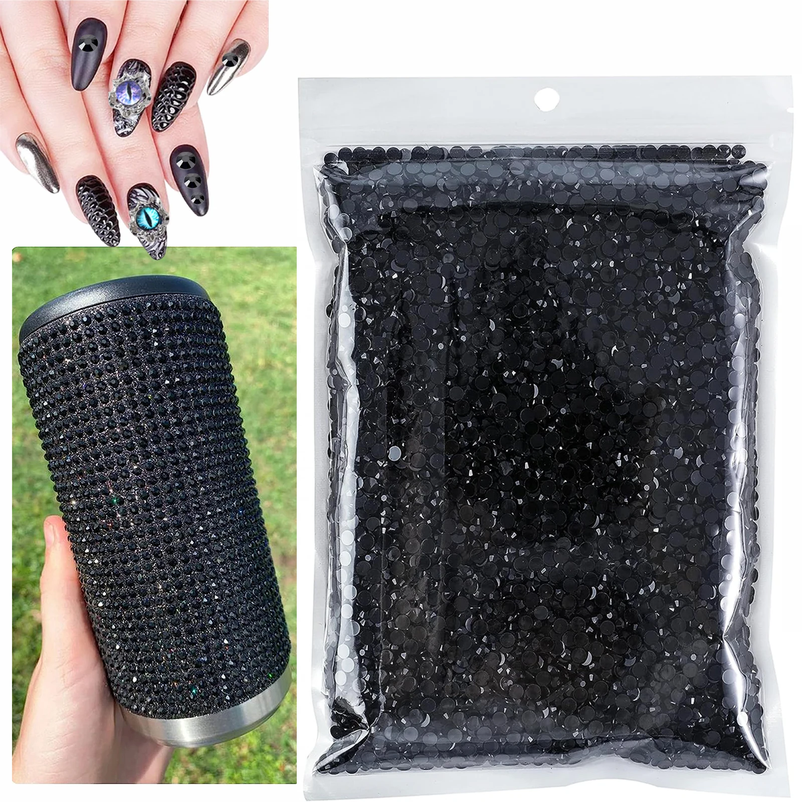 2/3/4/5mm Black Resin Rhinestone Round Flat Bag Gel Shaped Anodized Nail Rhinestone , DIY Design , For Clothing