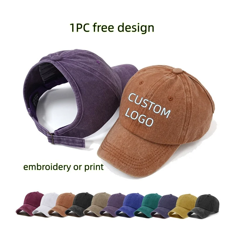 Custom Logo Half Top Baseball Cap Distressed Washed Cotton Breathable Empty Top Duckbill Sun Cap Sports Gorras Golf Yoga Hat