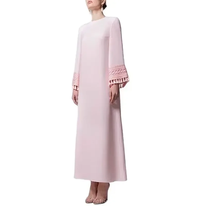 

Customized Elegant Ankle length Prom Dresses, Column Applique Flower Evening Dresses, Crew Neck Chiffon Party Dresses