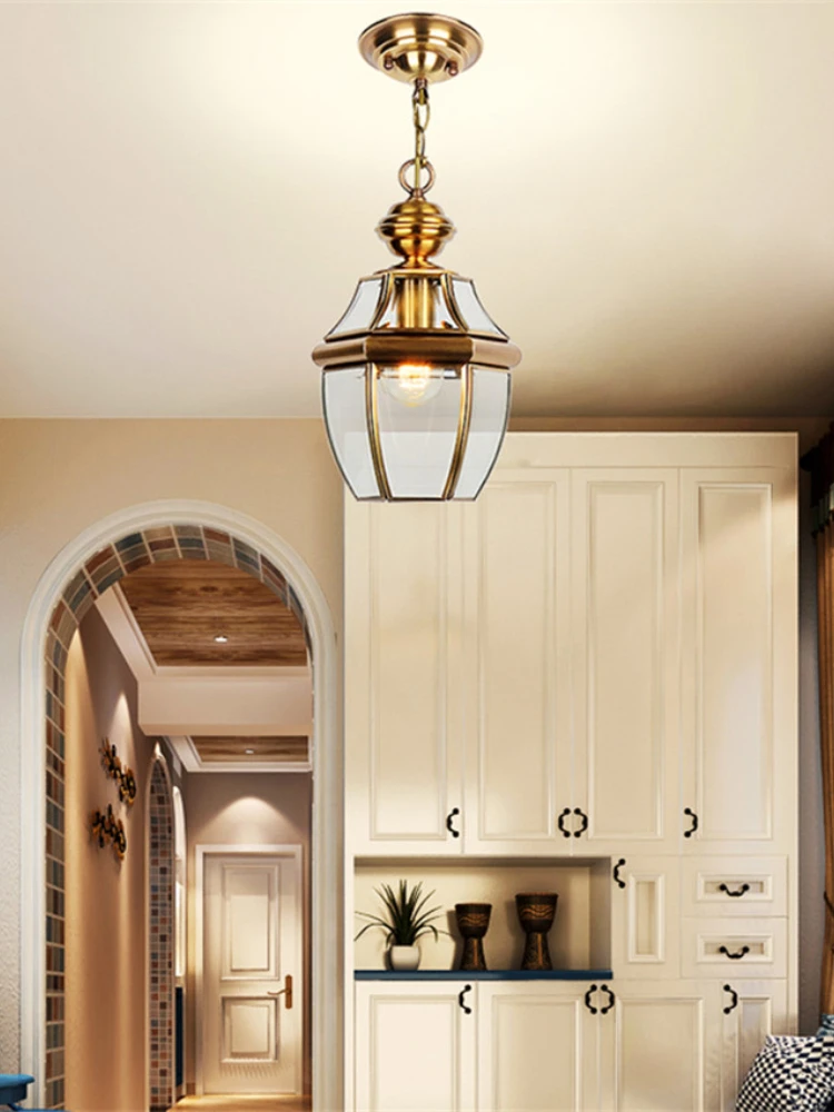 Medieval Retro Pendant Lights Copper Vintage Glass Lampshade Bar Corridor Restaurant Balcony Outdoor